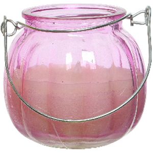 Decoris Citronella kaars - glas - roze - 15 branduren - D8 x H8 cm