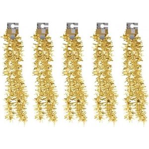 5x Gouden kerstversiering folieslingers met sterretjes 180 cm