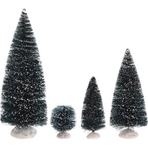 Kerstdorp onderdelen 18x decoratie dennenbomen/kerstbomen besneeuwd - Kerstdorp maken onderdelen