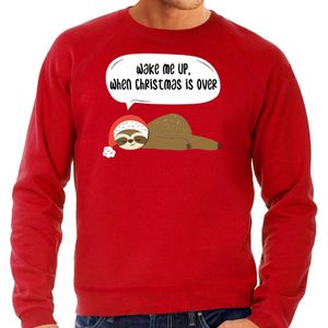 Luiaard Kerstsweater / Kerst trui Wake me up when christmas is over rood voor heren - Kerstkleding / Christmas outfit
