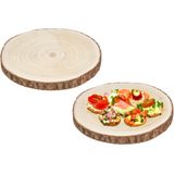 5Five Voedsel/hapjes serveer plank/boomschijf met schors - 2x - D28 cm - rond