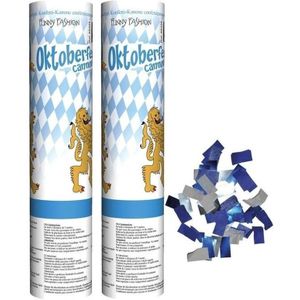 2x Oktoberfest confetti kanonnen 20 cm - Bierfeest feestartikelen - Confetti versieringen blauw/wit