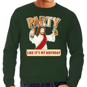 Foute Kersttrui / sweater - Party Jezus - groen voor heren - kerstkleding / kerst outfit