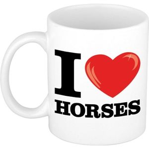 Set van 6x stuks i Love Horses koffiemokken / bekers 300 ml - cadeau voor paarden liefhebber