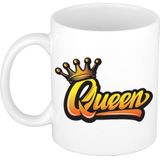 4x stuks Koningsdag Queen met kroon beker / mok wit - 300 ml