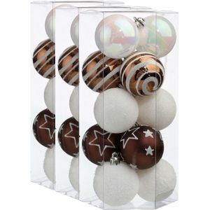 45x stuks kerstballen mix wit/bruin glans/mat/glitter kunststof diameter 5 cm - Kerstboom versiering