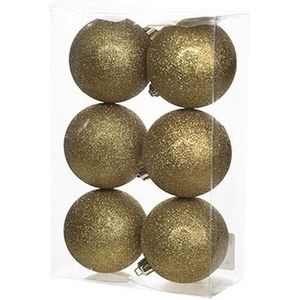 18x Gouden kunststof kerstballen 8 cm - Glitter - Onbreekbare plastic kerstballen - Kerstboomversiering goud