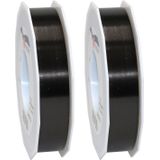 2x XL Hobby/decoratie zwarte kunststof sierlinten 2,5 cm/25 mm x 91 meter- Luxe kwaliteit - Cadeaulint kunststof lint/ribbon