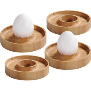 4x Bamboe houten eierdopjes 10 x 2 cm - Tafel dekken - Ronde eierdoppen - Ontbijt