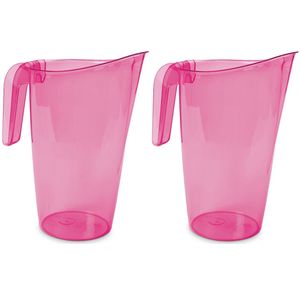 2x stuks waterkan/sapkan transparant/roze met een inhoud van 1.75 liter kunststof met handvat en schenktuit