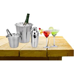 Complete bar set met 4x Margarita cocktailglazen en cocktailshaker