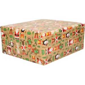 1x Rollen Kerst kadopapier print bruin  2,5 x 0,7 meter op rol 70 grams - Luxe papier kwaliteit cadeaupapier/inpakpapier - Kerstmis