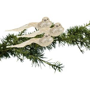 3x stuks kunststof decoratie vogels op clip goud glitter 21 cm - Decoratievogeltjes - Kerstboomversiering