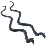 Chaks nep cobra slangen 35 cm - zwart - 2x stuks - griezel/horror thema decoratie dieren