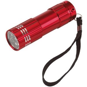 1x stuks kleine 9x LED krachtige zaklamp in het rood van 9.5 cm - incl. batterijen en koordje