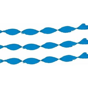 4x Lichtblauwe crepepapier slingers 6 meter - Jongen geboren feestslingers - Geboorte feestversiering - Kraamfeest guirlande feestdecoratie