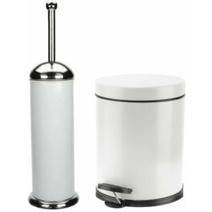 Badkamer/toilet set pedaalemmer 5 liter en toiletborstel RVS wit - prullenbakje en wc borstel