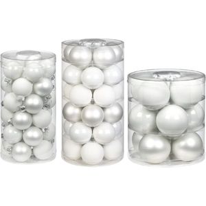72x stuks glazen kerstballen wit 4, 6 en 8 cm glans en mat - Kerstversiering/kerstboomversiering