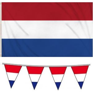 Henbrandt - Nederlandse vlaggen set - vlag 90 x 150 cm/vlaggenlijnen 10 meter