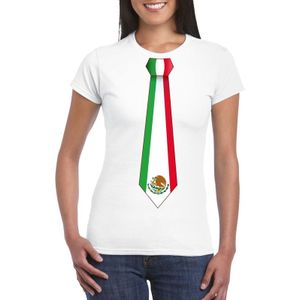 Wit t-shirt met Mexicaanse vlag stropdas dames -  Mexico supporter