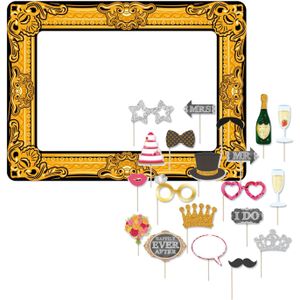 Bruiloft foto prop set met frame - 21-delig - opblaasbare fotolijst - photo booth accessoires