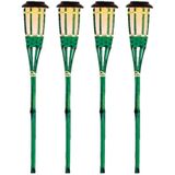 4x Groene buiten/tuin Led fakkel Bodi solar verlichting bamboe 54 cm vlam - Tuinfakkel - Tuinlampen - Lampen op zonne-energie