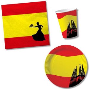 Tafel dekken versiering set vlag Spanje thema voor 20x personen - Bekertjes - Bordjes - Servetten