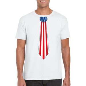 Wit t-shirt met Amerikaanse vlag stropdas heren - Amerika supporter