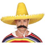 Guirca Mexicaanse Sombrero hoed voor heren - carnaval/verkleed accessoires - geel - dia 60 cm