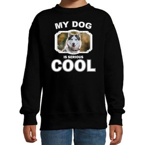 Husky honden trui / sweater my dog is serious cool zwart - kinderen - Siberische huskys liefhebber cadeau sweaters - kinderkleding / kleding