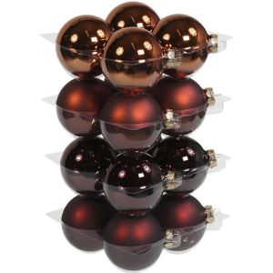 16x stuks kerstversiering kerstballen mahonie bruin van glas - 8 cm - mat/glans - Kerstboomversiering