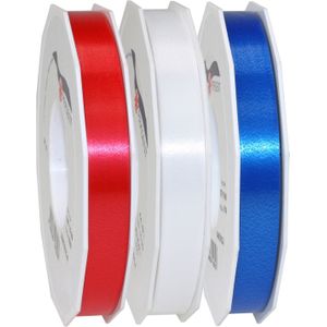 Glorex Hobby/deco cadeau sierlint rood/wit/blauw 1.5 cm x 91 meter