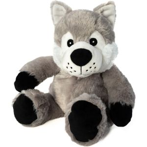 Habibi Warmte/magnetron opwarm knuffel - Wolf - grijs - 35 cm - pittenzak