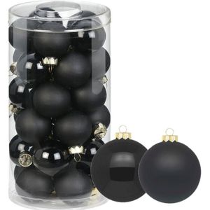 72x stuks glazen kerstballen zwart 4 cm glans en mat - Kerstboomversiering zwart