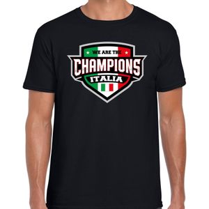 We are the champions Italia t-shirt met schild embleem in de kleuren van de Italiaanse vlag - zwart - heren - Italie supporter / Italiaans elftal fan shirt / EK / WK / kleding