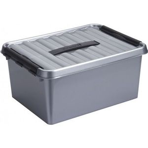 6x Opberg box/opbergdoos 15 liter 40 cm zilver/zwart - A4 formaat pslagbox - Opbergbak kunststof