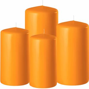 Set van 4x Stuks Oranje Stompkaarsen 8-10-12-15 cm met Diameter 6 cm - Sfeer Kaarsen Voor Binnen