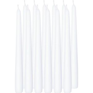 24x Witte dinerkaarsen 25 cm 8 branduren - Geurloze kaarsen wit - Tafelkaarsen/kandelaarkaarsen