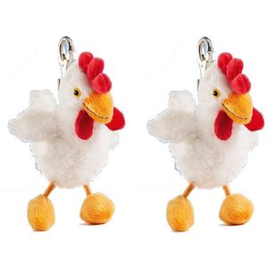 Set van 2x stuks pluche mini kip knuffel sleutelhanger 12 cm - Pluche dieren cadeau knuffels/knuffeltjes voor kinderen