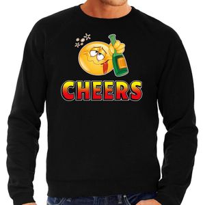 Funny emoticon sweater Cheers zwart voor heren - zuipen / alcohol - Fun / cadeau trui