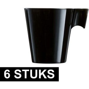 6x Lungo koffie/espresso bekers zwart - Zwarte koffiekopjes - Cafe Lungo