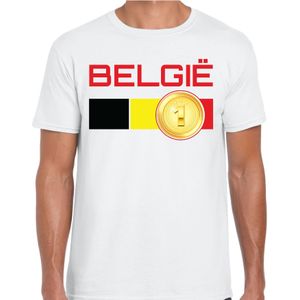 Belgie landen t-shirt met medaille en Belgische vlag - wit - heren -  Belgie landen shirt / kleding - EK / WK / Olympische spelen outfit