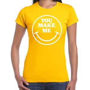 Bellatio Decorations Verkleed shirt dames - you make me - smiley - geel - carnaval - foute party - feest