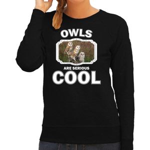 Dieren uilen sweater zwart dames - owls are serious cool trui - cadeau sweater kerkuil/ uilen liefhebber