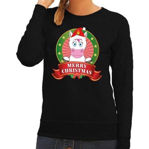 Foute kersttrui / sweater eenhoorn - zwart - Merry Christmas voor dames