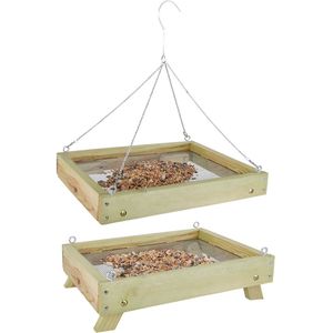 Vogelvoedertafel hout staand en hangend 35 cm - Vogelvoederhuisje - Vogelvoer - Vogel voederstation