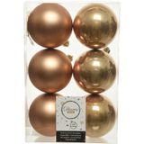 6x Camel bruine kunststof kerstballen 8 cm - Mat/glans - Onbreekbare plastic kerstballen - Kerstboomversiering camel bruin