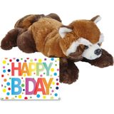 Ravensden - Verjaardag Cadeau Rode Panda 25 cm met XL Happy Birthday Wenskaart
