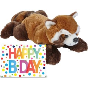 Ravensden - Verjaardag Cadeau Rode Panda 25 cm met XL Happy Birthday Wenskaart