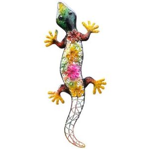 Grote metalen salamander gekleurd 42 x 17 cm tuin decoratie - Tuindecoratie salamanders - Dierenbeelden hangdecoraties